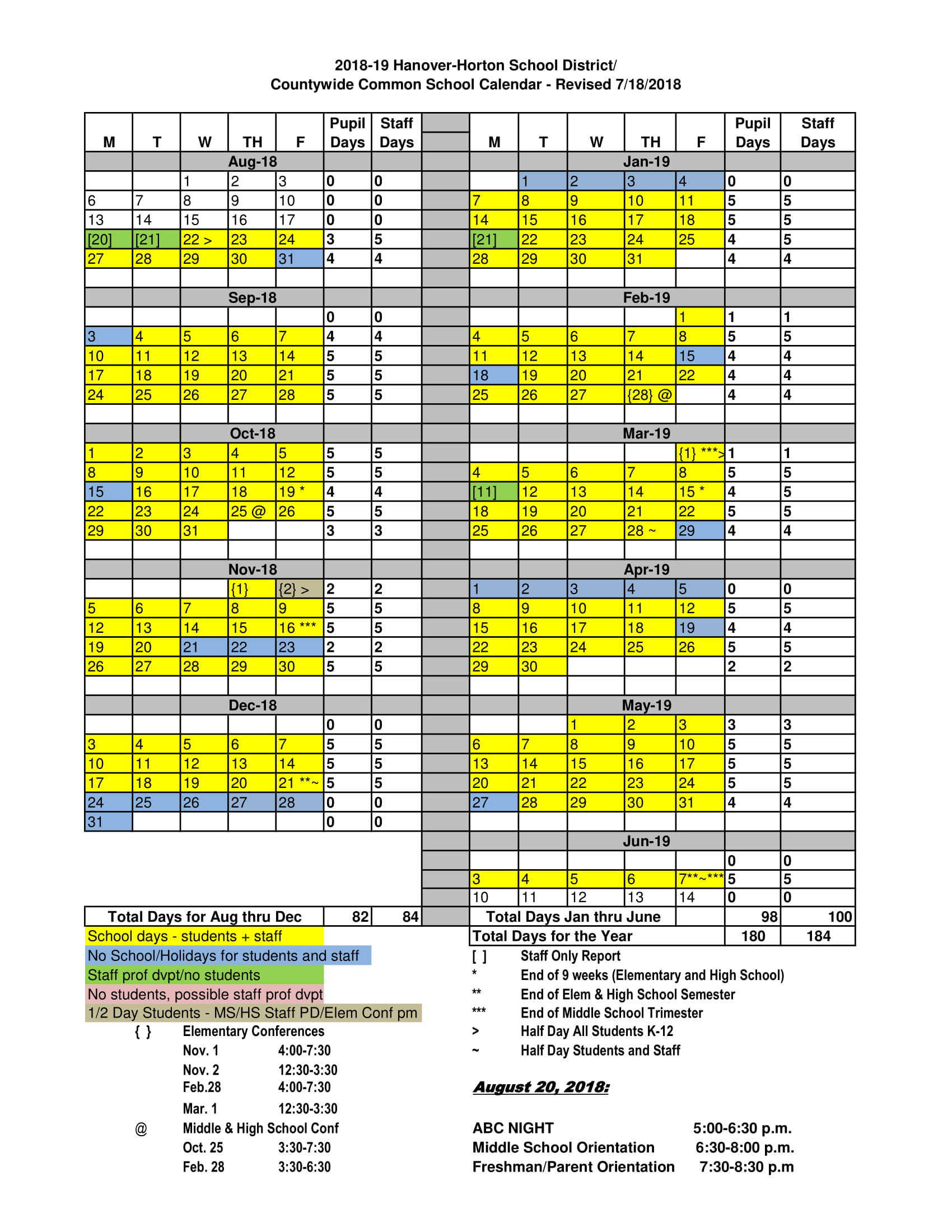 New Hanover School Calendar Time Table