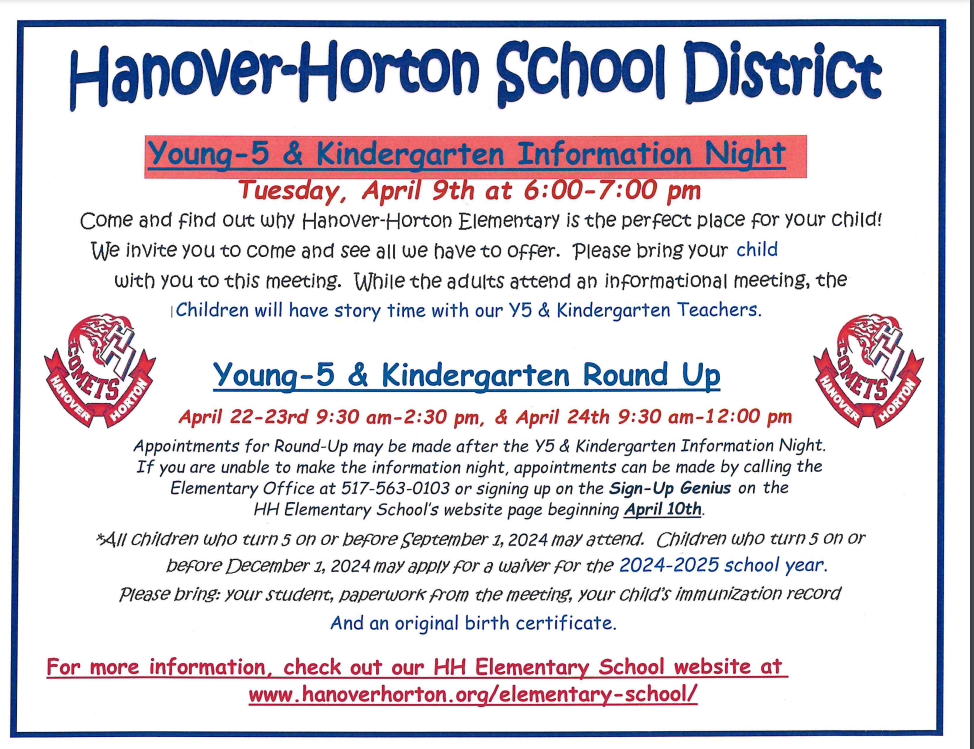 Young 5's/Kindergarten Roundup Information