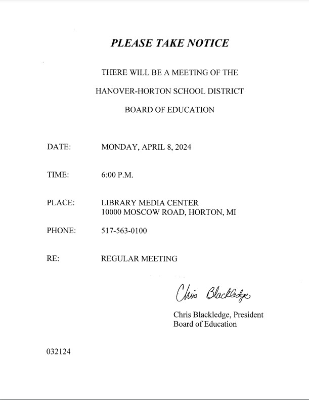 April Board Meeting Notice