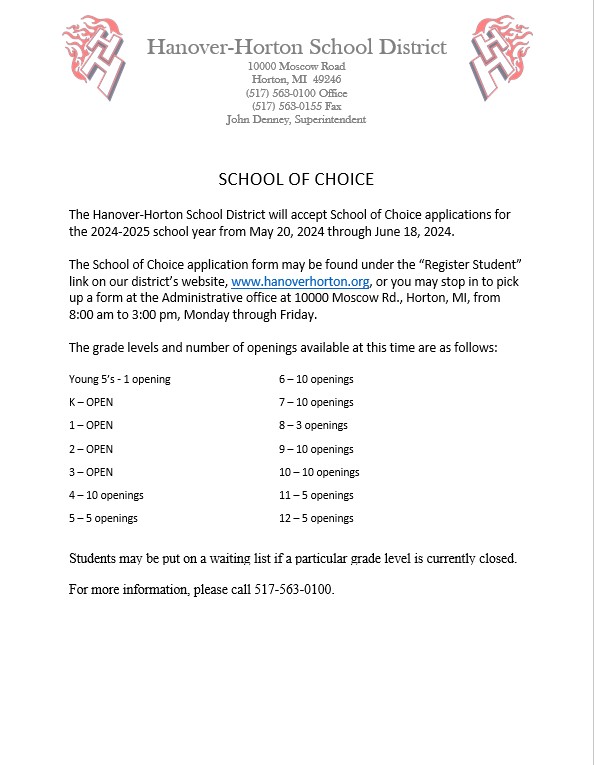 School of Choice Openings 202425 HanoverHorton