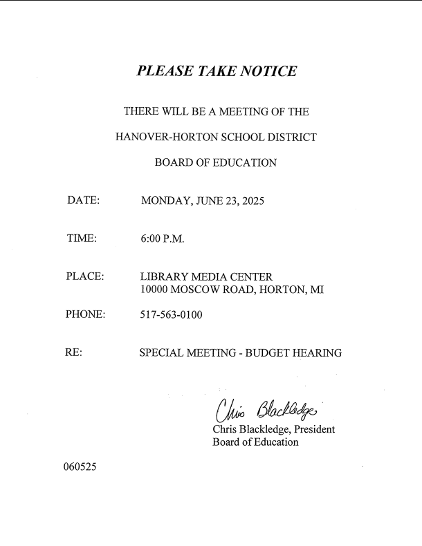 Budget Hearing Notice - June 2025