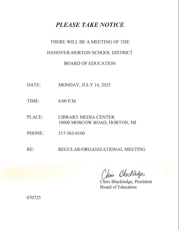 July Board Meeting Notice