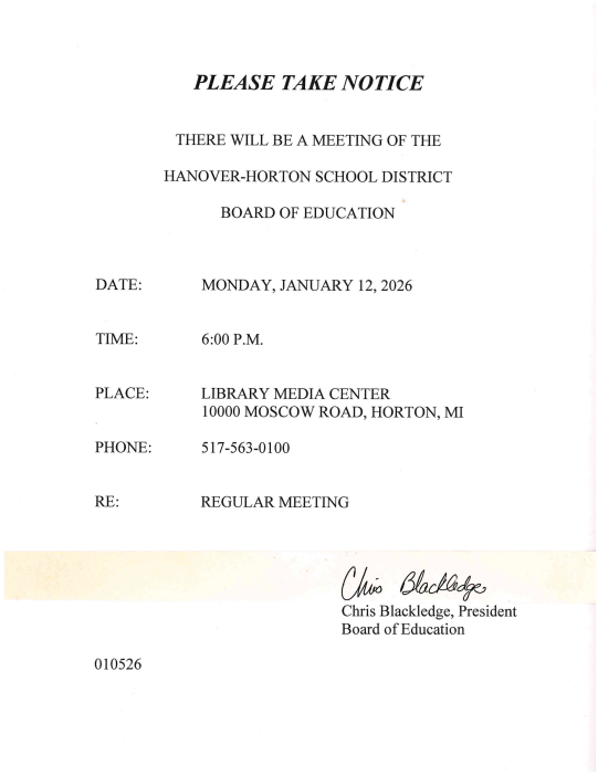 Board Meeting Notice January 2026