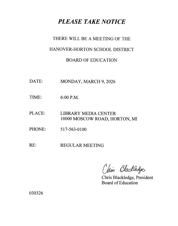 March Board Meeting Notice