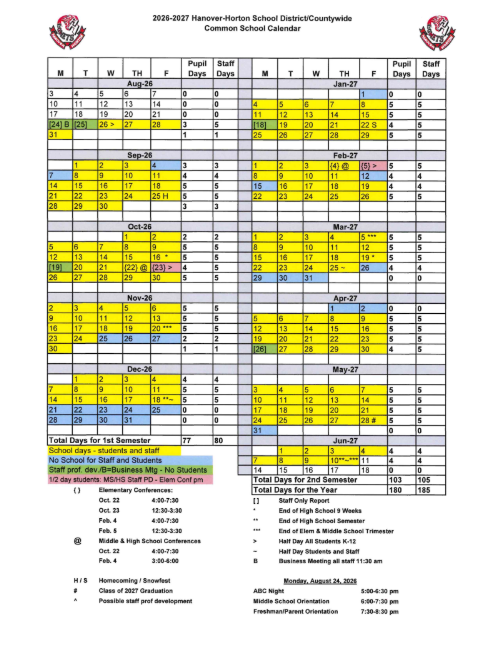 2026-27 School Year Calendar