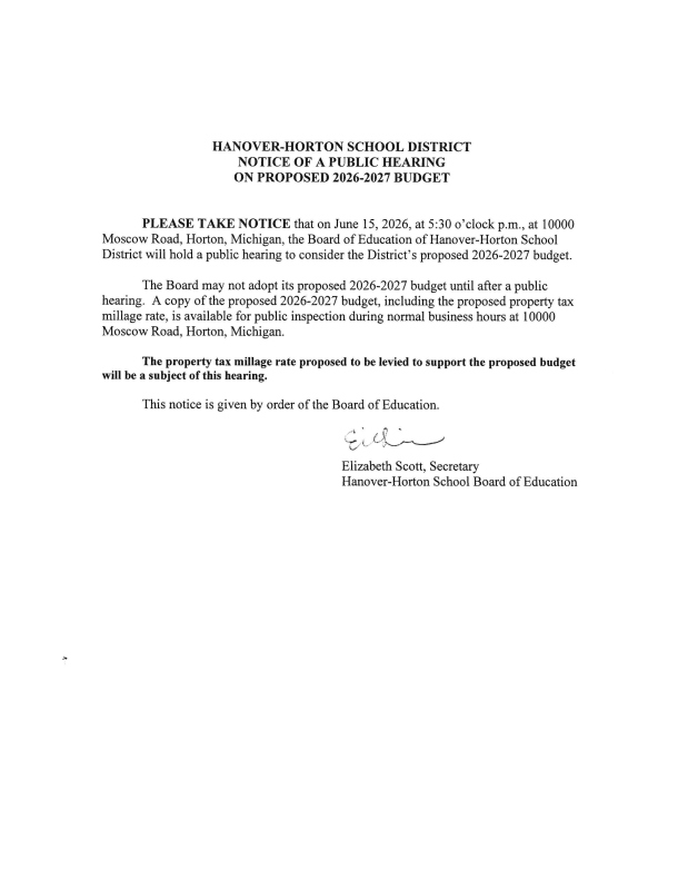 Notice of Public Hearing June 2026