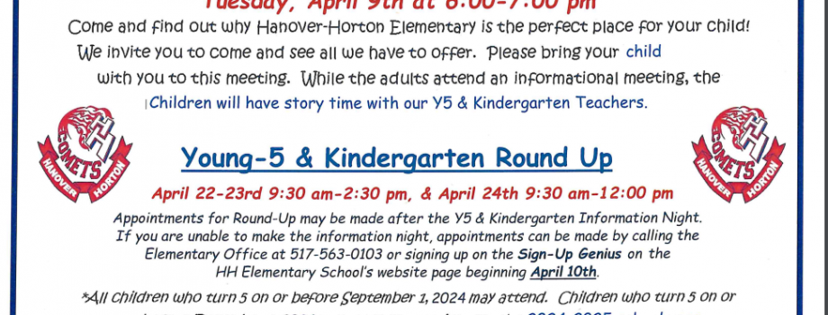 Young 5’s/Kindergarten Roundup Information
